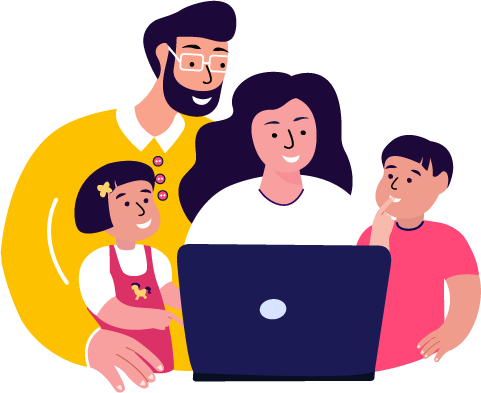 family around laptop - graphic