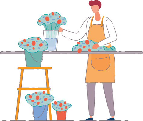 florist in shop - graphic