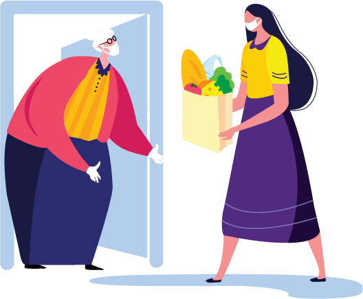 woman delivering groceries - graphic